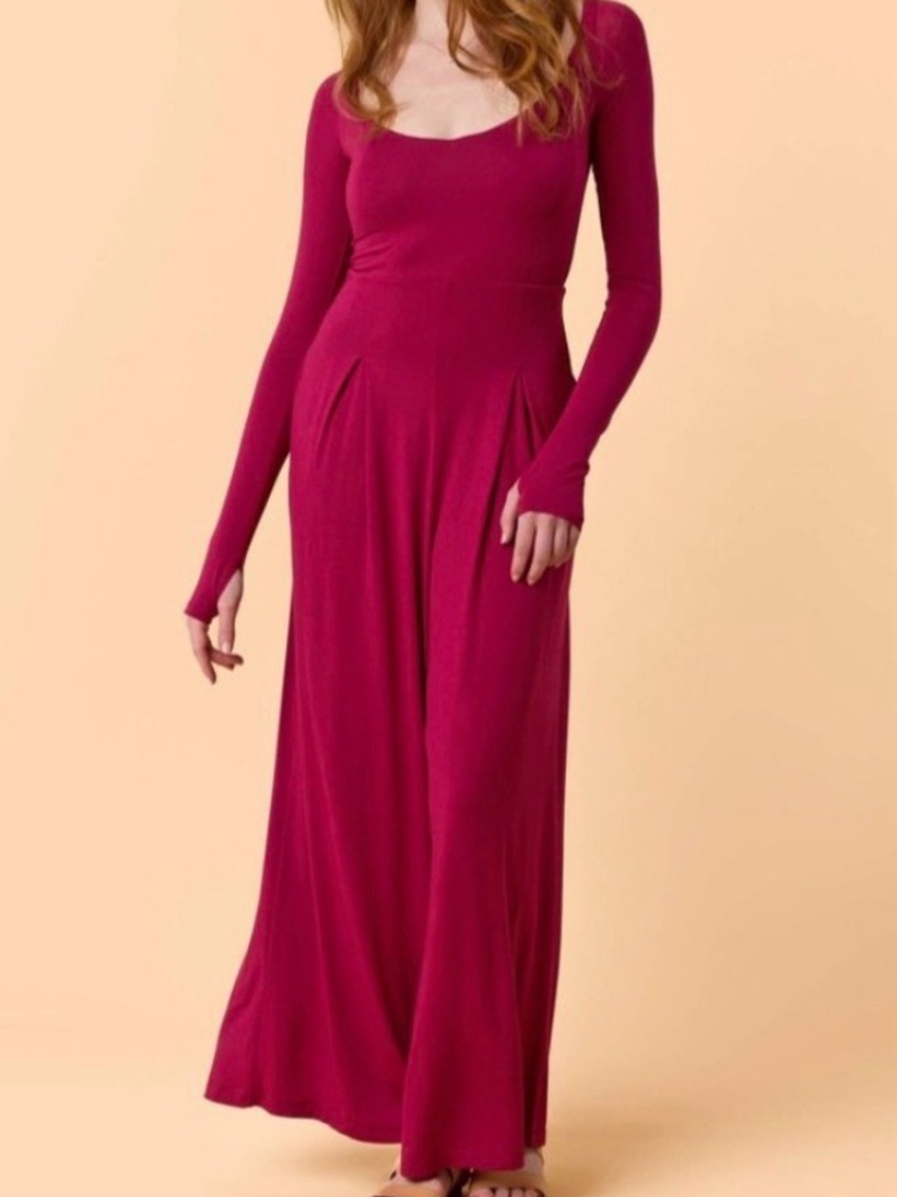 Blogilates Long-Sleeve Fuchsia Jumpsuit - Women’s Scoop Neck Romper